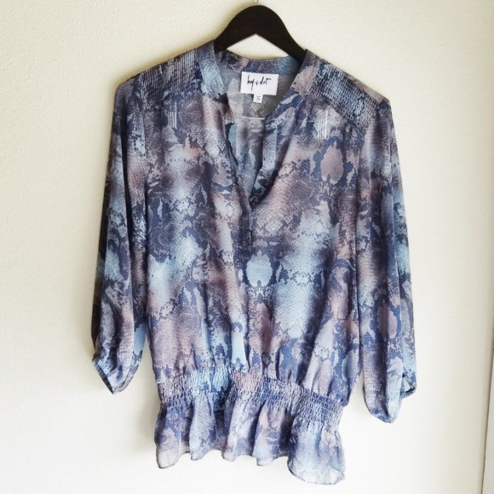 HY & DOT Sheer Snake Print Peplum Blouse